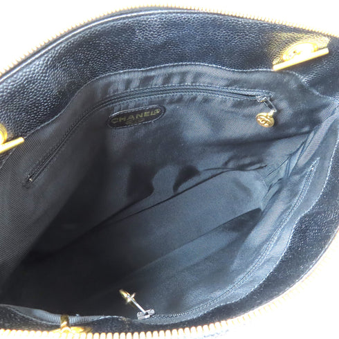 CHANEL CC GHW Vintage Tote Bag Chain Shoulder Bag Calfskin Leather Black