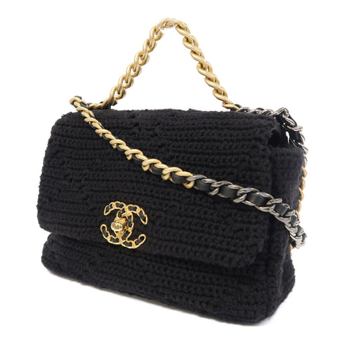 CHANEL CC Chanel 19 2 Way Chain Shoulder Bag Cotton Black