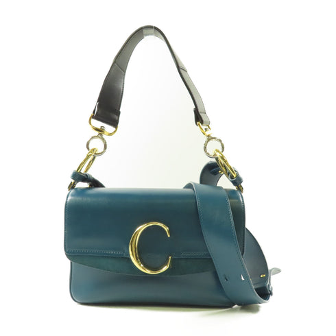 CHLOÉ GHW 2 Way Shoulder Bag C1PWL1 Calfskin Leather Green
