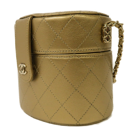 CHANEL Quilted CC GHW Chain Shoulder Bag Calfskin Leather Gold Color