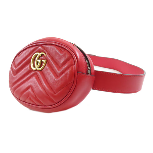 GUCCI GG GHW Waist Pouch 476434 Calfskin Leather Red