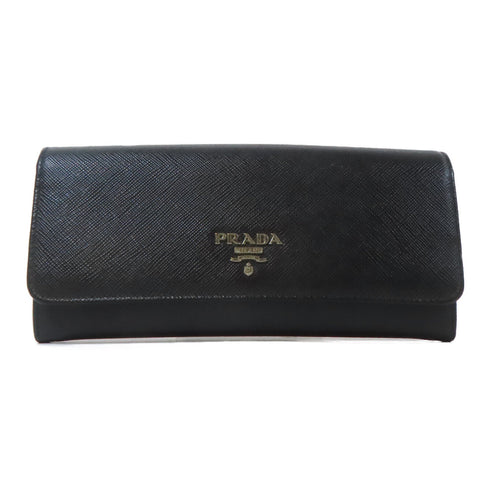 PRADA Long Wallet Calfskin Leather Black/Yellow