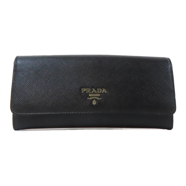 PRADA Long Wallet Calfskin Leather Black/Yellow