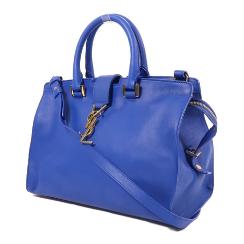 SAINT LAURENT YSL GHW 2 Way Shoulder Bag Handbag Lambskin Leather Blue