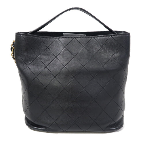 CHANEL Quilted CC GHW Chain Shoulder Bucket Bag Calfskin Leather Black