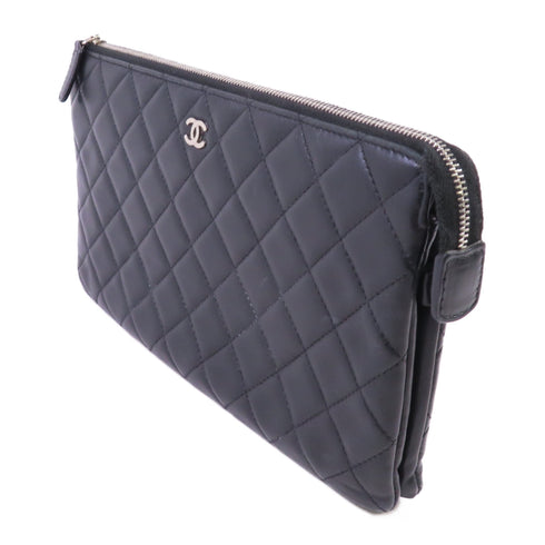 CHANEL Quilted SHW CC Pouch Clutch Lambskin Leather Black