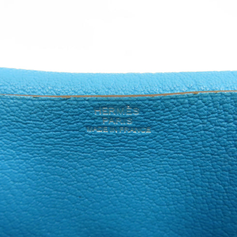 HERMES PHW Bearn Long Wallet Chevre Leather Stamp R 7N Blue Azteque