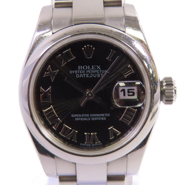 ROLEX Lady Datejust 26 Automatic Watch Stainless Steel 179160 Black