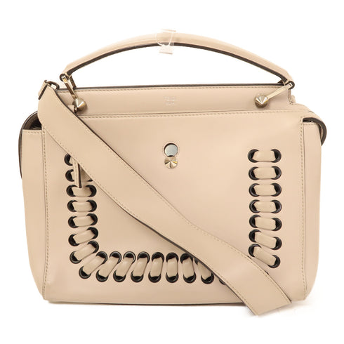 FENDI SHW Dotcom 2 Way Shoulder Bag Handbag Calfskin Leather Beige
