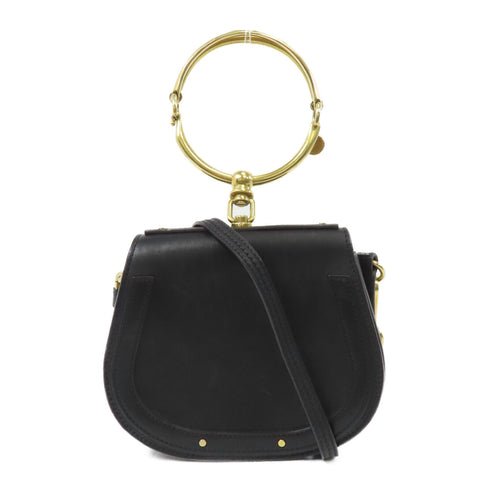 Chloe GHW Small Nile Bracelet Bag 2 Way Shoulder Bag Calfskin Leather Black
