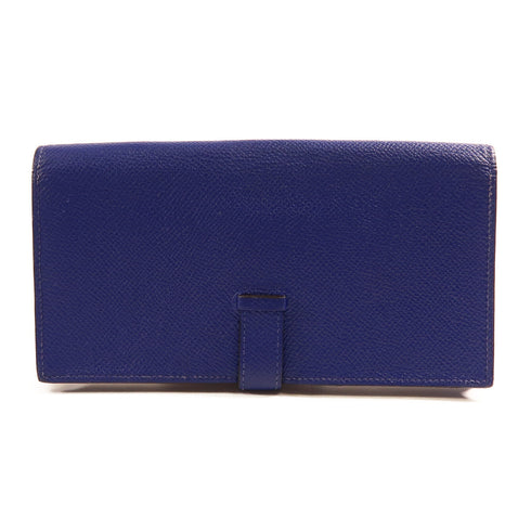 HERMES PHW Bearn Long Wallet Veau Epsom Leather Blue