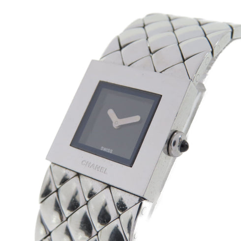 CHANEL CC Matelasse Quartz Watch H0009 Stainless Steel Black
