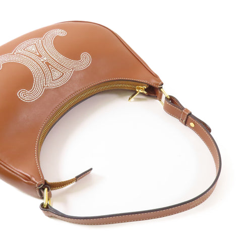 CELINE GHW Shoulder Bag Calfskin Leather Brown