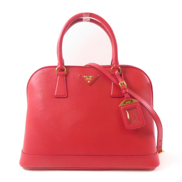 PRADA GHW Saffiano Lux Bag 2 Way Shoulder Bag Calfskin Leather Red