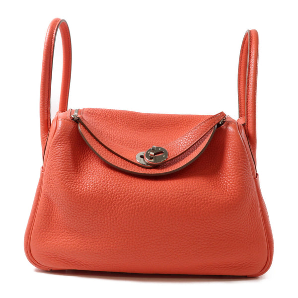 HERMES PHW Lindy 26 2 Way Bag Clemence Leather Rouge Tomate Red