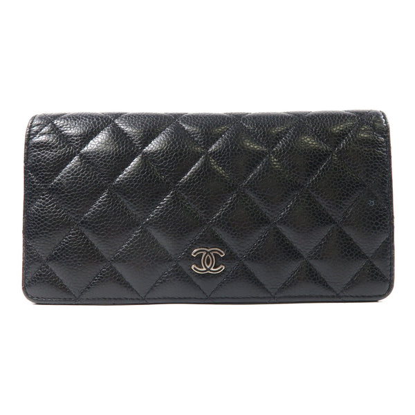 CHANEL Quilted CC SHW Long Wallet Calfskin Leather Black