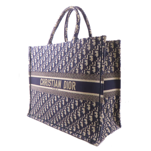 Christian Dior CD Dior Tote Bag Shoulder Handbag Canvas Navy Blue Beige
