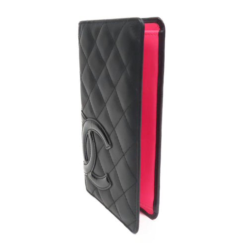 CHANEL Quilted CC SHW Cambon Long Wallet Calfskin Leather Black/Pink