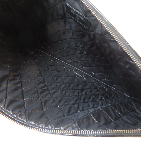 CHANEL Quilted CC SHW Pouch Patent Leather Black