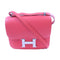 HERMES Epsom leather Constance 24 silver shoulder bag Flamingo/fire crane po...