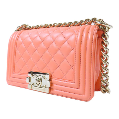 CHANEL Quilted CC GHW Chain Shoulder Bag Calfskin Leather Pink v2