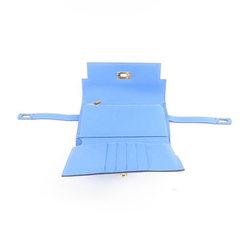 HERMES GHW Kelly Compact Wallet Veau Epsom Leather Blue Paradis