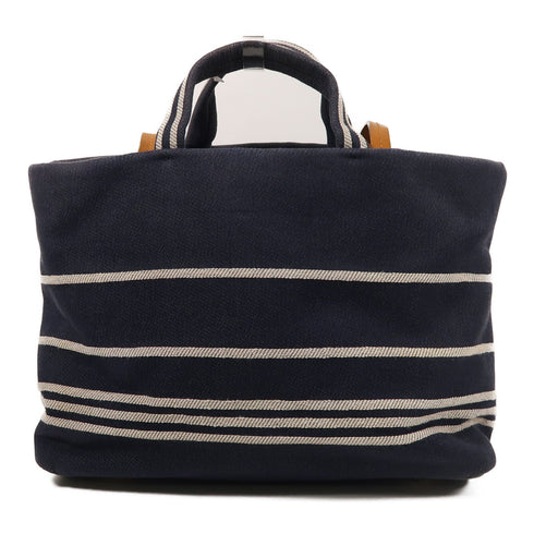CHANEL CC 2 Way Tote Bag Canvas Blue/White/Brown