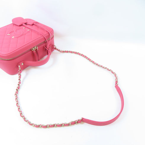 CHANEL Quilted CC GHW Vanity Case 2Way Shoulder Handbag Caviar Leather Pink