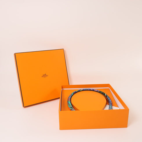 HERMES Hair Band Silk Green Blue Multicolor