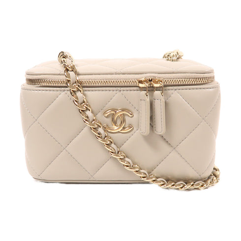 CHANEL CC GHW Vanity Case Chain Shoulder Bag Lambskin Leather Grey