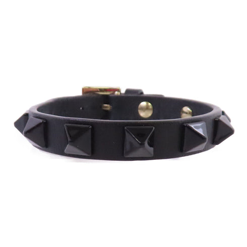 Valentino GHW Rockstud Leather Bracelet Metal Calfskin Black