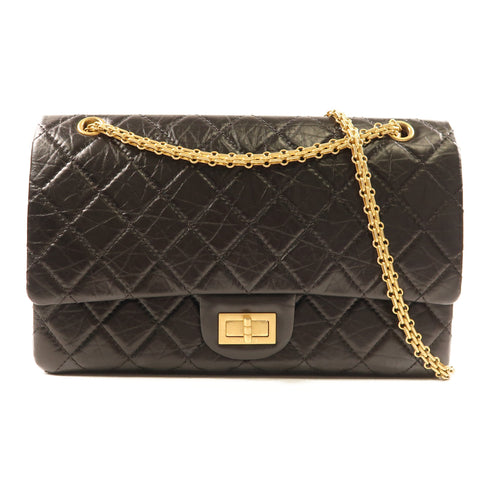 CHANEL CC GHW 2.55 Chain Shoulder Bag Calfskin Leather Black