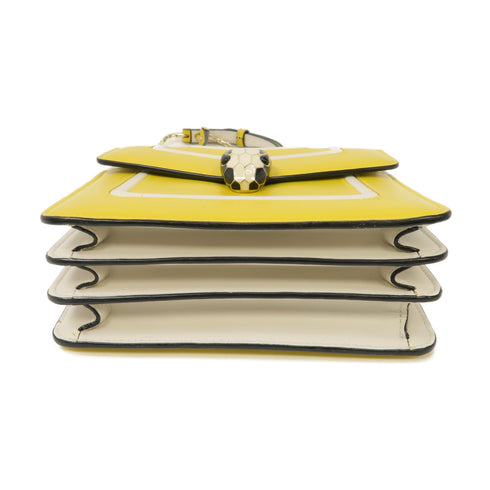 BVLGARI SHW Serpenti Forever 2 Way Shoulder Bag Handbag Calfskin Leather Yellow