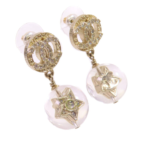 CHANEL CC GHW CC Earrings A19K Metal Rhinestones PVC Gold Tone Color