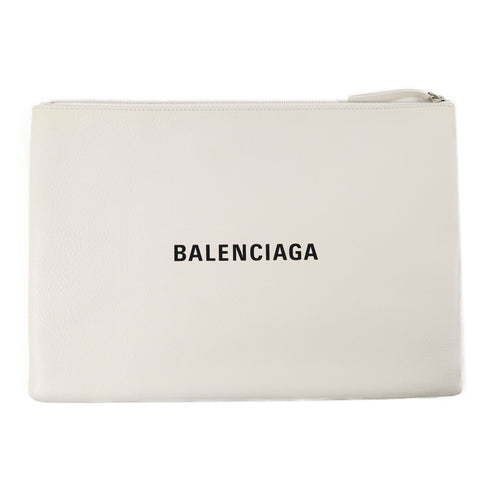 BALENCIAGA SHW Clutch Bag Calfskin Leather White