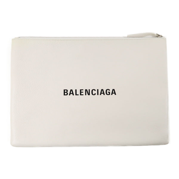 BALENCIAGA SHW Clutch Bag Calfskin Leather White