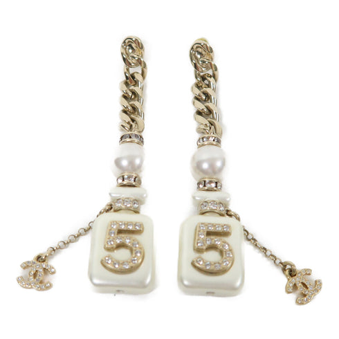 CHANEL CC Earrings Metal Gold/White