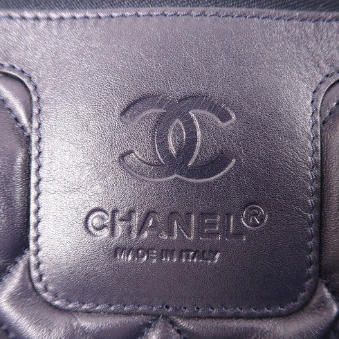 CHANEL Quilted CC SHW Coco Cocoon Hand Bag Calfskin Leather Navy/Red