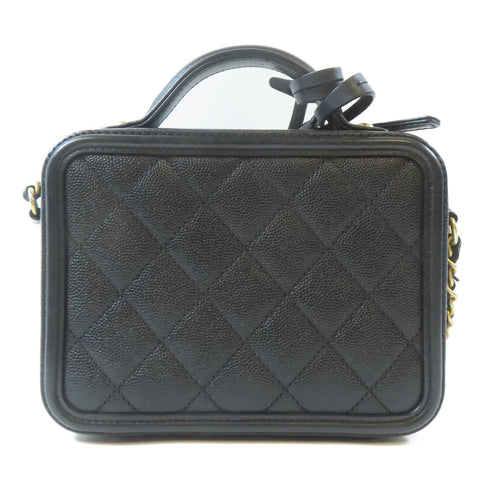 CHANEL Quilted CC GHW Vanity Case 2 Way Chain Shoulder Bag Caviar Leather Black