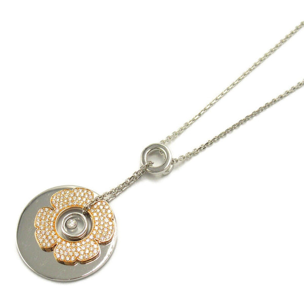Chopard Happy Diamond Clover Necklace 17.9g 18K White Pink Gold