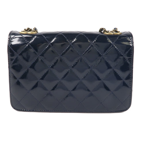 CHANEL CC GHW WOC Wallet On Chain Shoulder Bag Patent Leather Navy