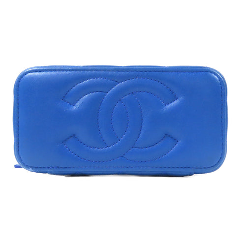 CHANEL Quilted CC GHW Vanity Case Chain Shoulder Bag Lambskin Leather Blue