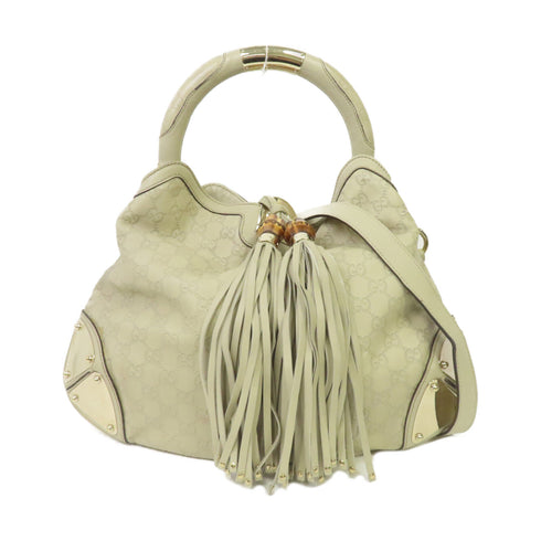 GUCCI GG GHW 2way Shoulder Bag Calfskin Leather White