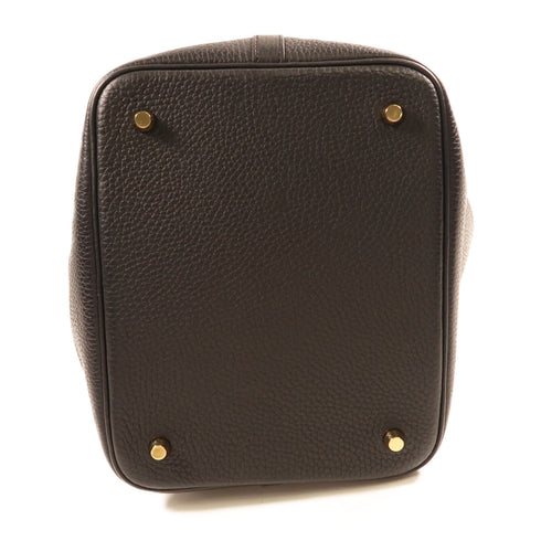 HERMES GHW Picotin MM Tote Bag Clemence Leather 89 Noir