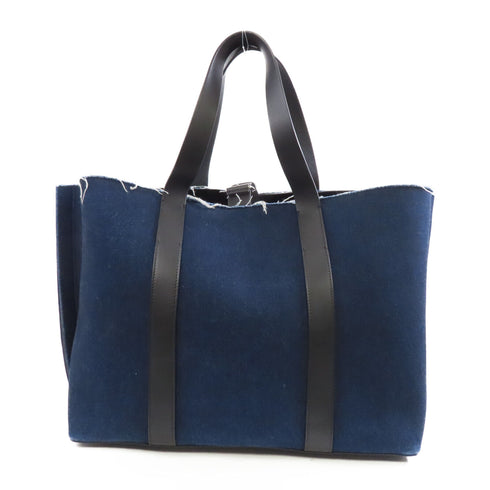 Valentino SHW Tote Shoulder Bag Suede Leather Denim Blue