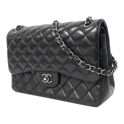 CHANEL Quilted CC SHW Classic Flap 30cm Shoulder Bag Lambskin Leather Black