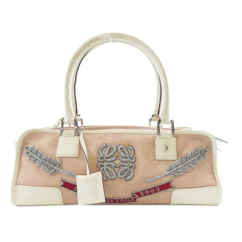 LOEWE SHW Amazona Handbag Suede Pink/White