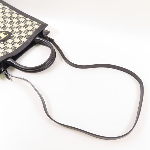 CELINE GHW 2 Way Shoulder Bag Canvas Leather Beige Black