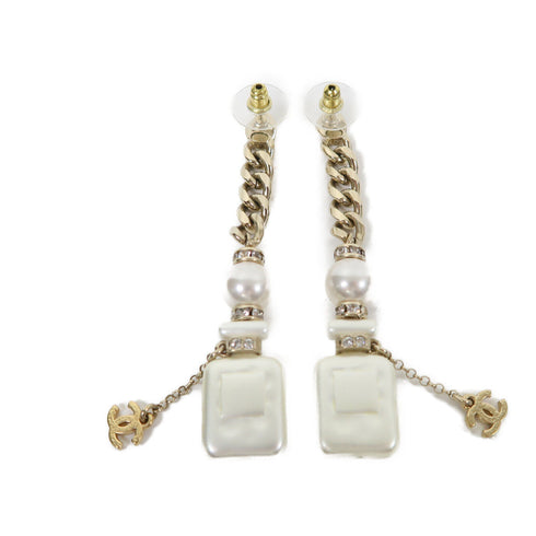 CHANEL CC Earrings Metal Gold/White
