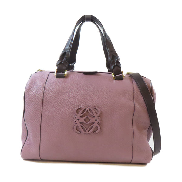 LOEWE GHW 2 Way Shoulder Handbag Calfskin Leather Purple